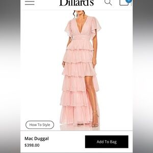 Mac Duggal V Neckline Short Flutter Sleeve Tiered Gown